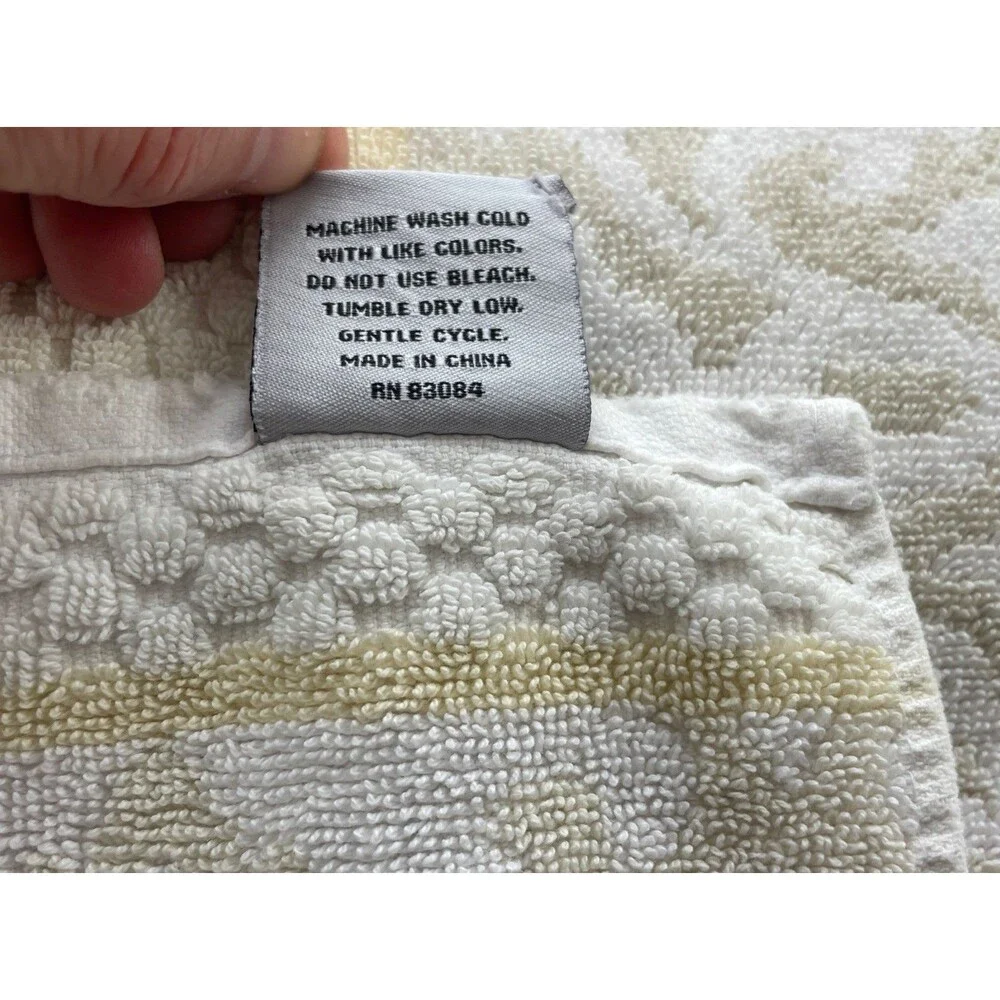 2 PC Towel Set Beau Monde Bath & Wash Cloth Scroll Stripe Neutrals 100% Cotton